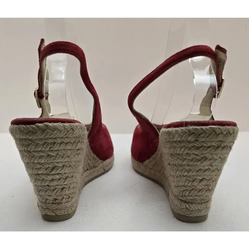 LK Bennett Women's Red Coral Espadrille Bethany Wedges Slingback EU 42 Sz 9.5